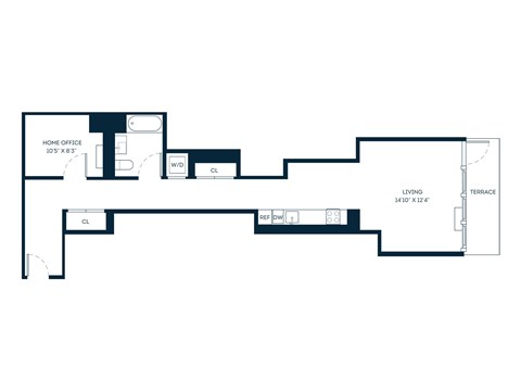 Floor plan for studio, 1 bath, 715 sqft